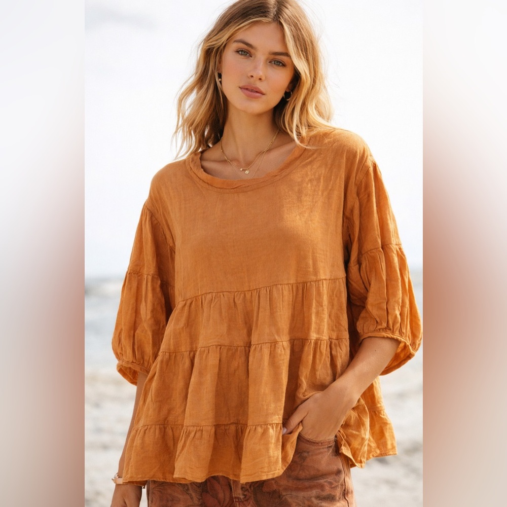 NWT Tiered Peasant Blouse in Rust